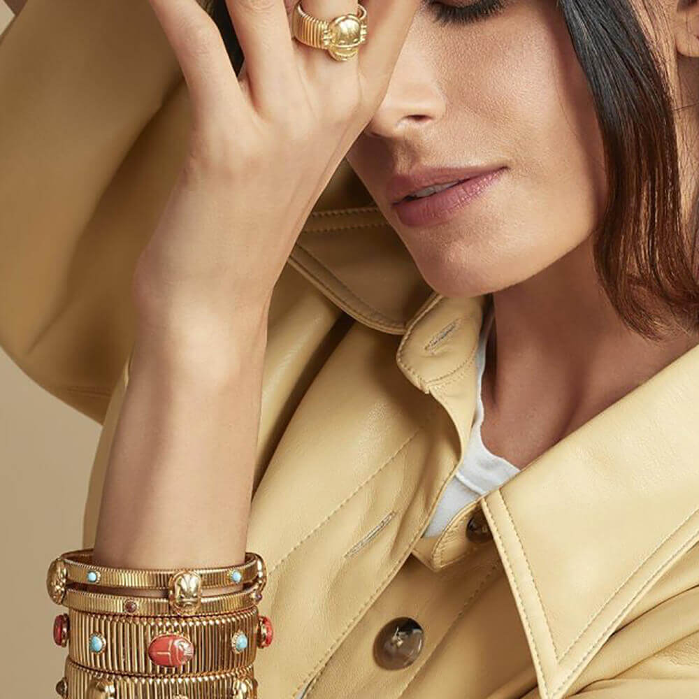 gas bijoux anillo aida escarabajo rosa y verde modelo